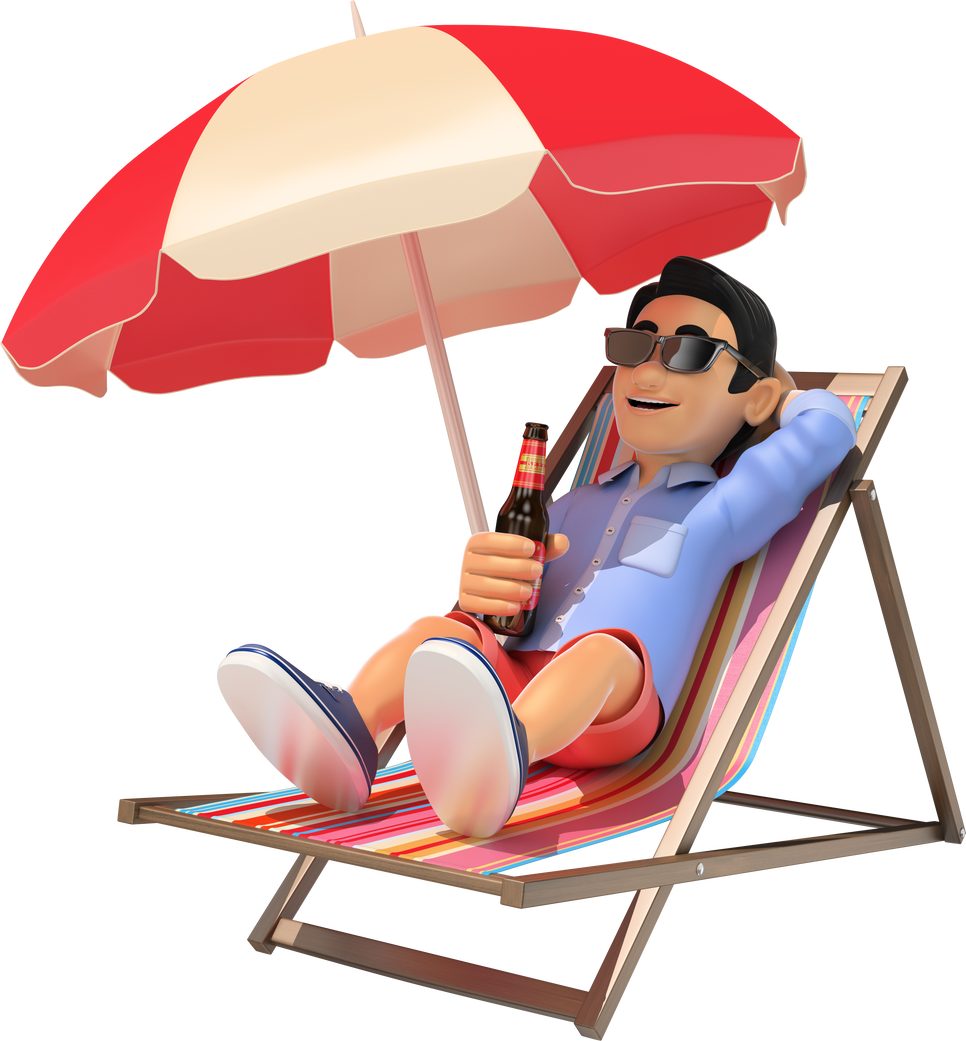 3D Young Man in Shorts in the Beach Drinking Beer